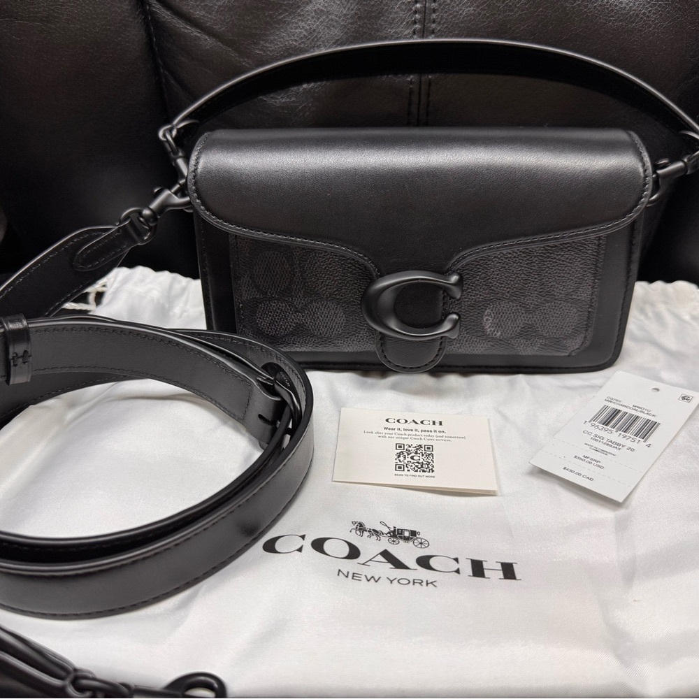 Coach Tabby Shoulder Bag 20 Black refined calf leather with signature canvas - Picture 3 of 15